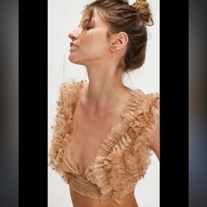 Free People Tan Ruffled Crop Top